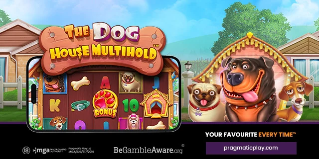 The Dog House Multihold key art, including an in-game screenshot of the reels